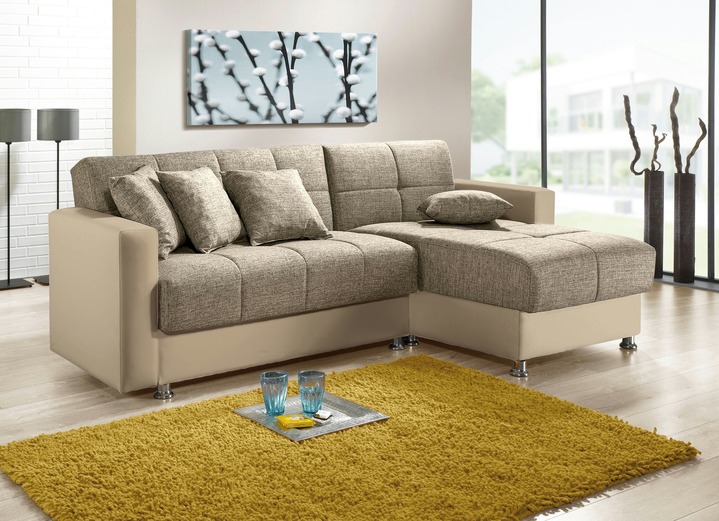 Moderne meubels - Gestoffeerd meubel met slaapfunctie, in Farbe ZANDCAPPUCCINO, in Ausführung Hoekbank Ansicht 1