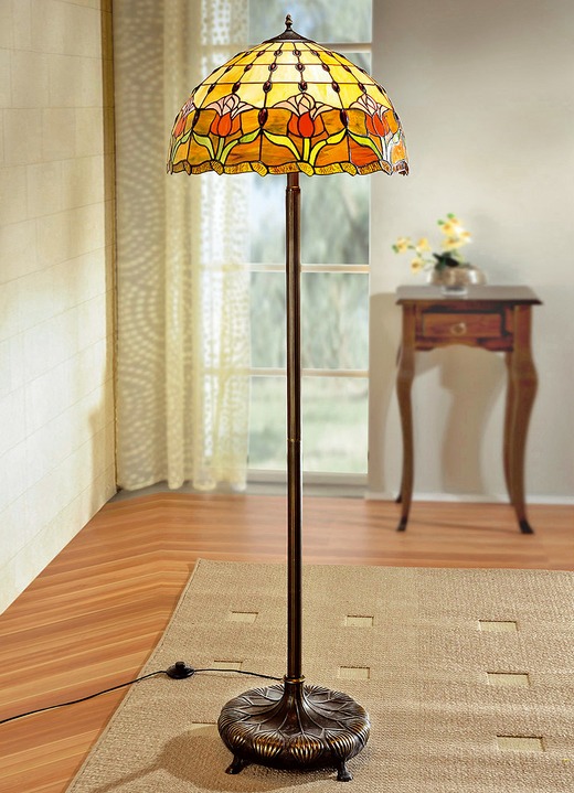 Klassieke meubels - Tiffany staande lamp, met 2 lampen, in Farbe MULTICOLOR