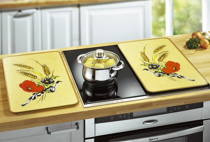 Huishoudhulpjes - Set van 2 kookplaten met korenbloemmotief, in Farbe KORENBLOEM