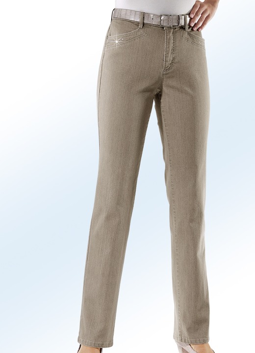 Jeans - Comfort jeans versierd met strass steentjes in 6 kleuren, in Größe 018 bis 054, in Farbe ZAND Ansicht 1