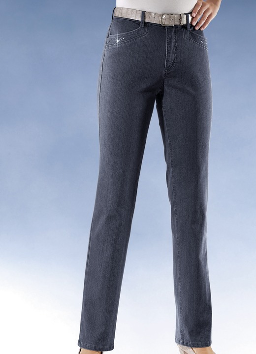 Jeans - Comfort jeans versierd met strass steentjes in 6 kleuren, in Größe 018 bis 054, in Farbe DONKERBLAUW Ansicht 1