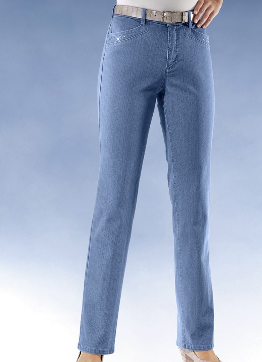 Jeans - Comfort jeans versierd met strass steentjes in 6 kleuren, in Größe 018 bis 054, in Farbe JEANSBLAUW Ansicht 1