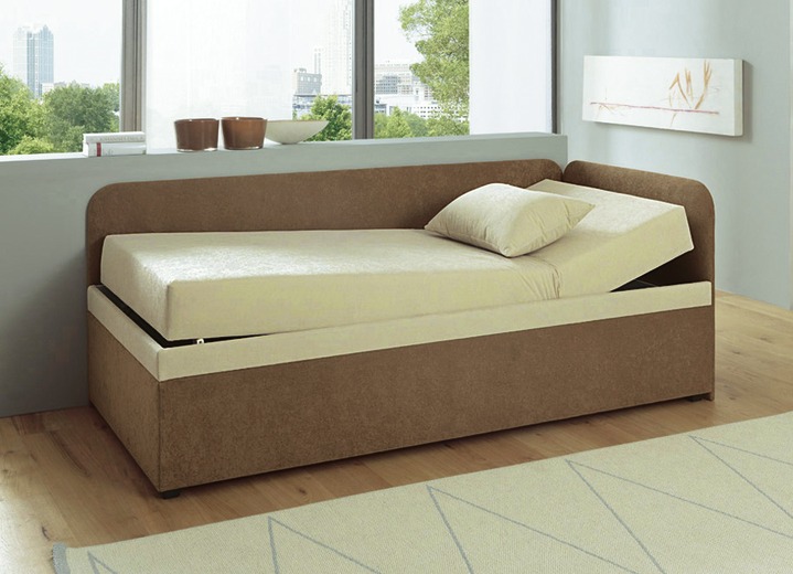 Slaap sofa`s - Studio ligbed met hoofd- en zijpanelen die aan beide zijden gemonteerd kunnen worden, in Farbe CAPPUCCINO-CRÈME, in Ausführung zonder kussen Ansicht 1