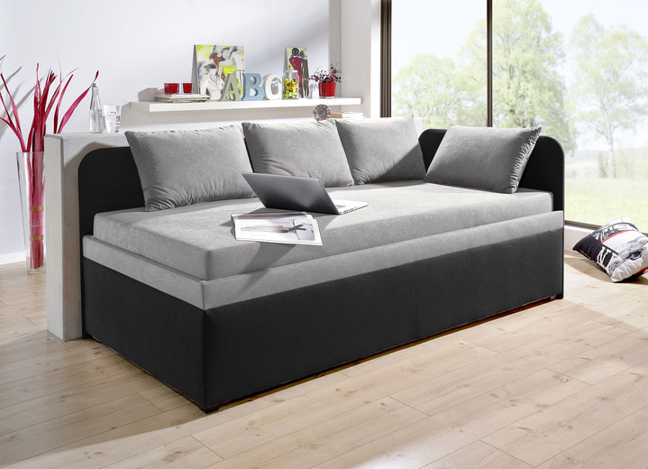 Slaap sofa`s - Studio ligbed met hoofd- en zijpanelen die aan beide zijden gemonteerd kunnen worden, in Farbe SCHWARZ-HELLGRAU, in Ausführung met 4-delige kussenset Ansicht 1