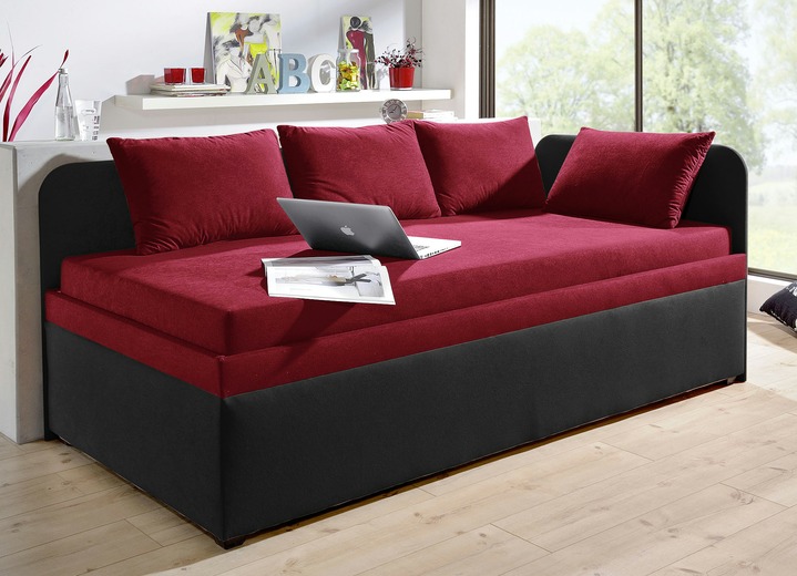 Slaap sofa`s - Studio ligbed met hoofd- en zijpanelen die aan beide zijden gemonteerd kunnen worden, in Farbe ZWART-ROOD, in Ausführung ohne Kissen Ansicht 1
