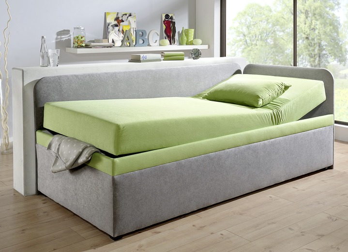 Schlafsofas - Studioliege mit beidseitig montierbarer Kopf- und Seitenblende, in Farbe GRAU-GRÜN, in Ausführung ohne Kissen Ansicht 1