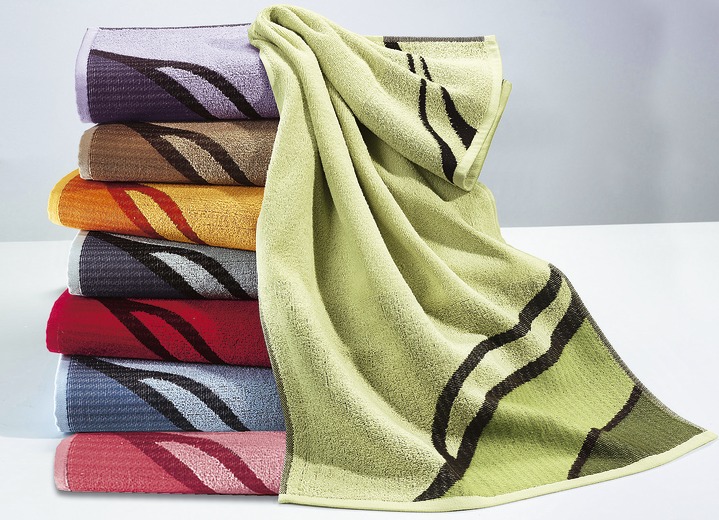 Handdoeken - Badstofserie met aantrekkelijk, diagonaal golfdessin, in Größe 200 (1 handdoek 50/100 cm) bis 208 (Spaarset, 5-delig), in Farbe GROEN Ansicht 1