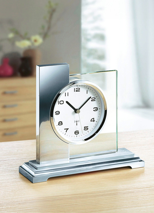Horloges - Tafelklok met geborstelde metalen behuizing, in Farbe ZILVER Ansicht 1
