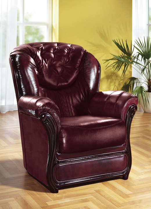 Gestoffeerde meubels - Gestoffeerd meubilair met bekleding van echt leer, in Farbe BORDEAUX, in Ausführung Fauteuil Ansicht 1