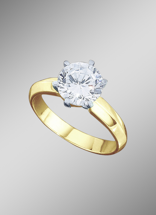 Ringen - Exclusieve damesring met 1 briljant geslepen diamant in studzetting, in Größe 160 bis 220, in Farbe