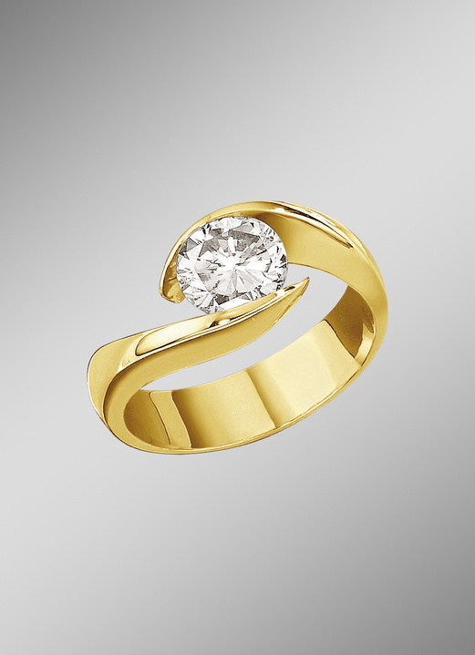 Ringen - Solitair-damesring met champagnekleurige briljant, in Größe 160 bis 220, in Farbe