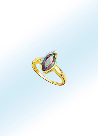 Damesring met diamant en mystieke vuurtopaas, beh.