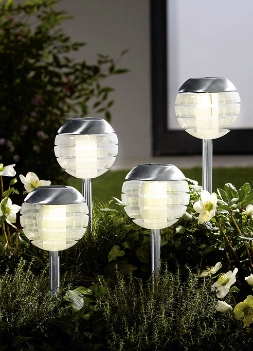 Tuinverlichting - Set van 4 lampen op zonne-energie met softtone-LED, in Farbe ROESTVRIJ STAAL