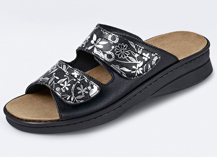 Sandalen & slippers - Muiltjes met bloemenprint, in Größe 036 bis 042, in Farbe ZWART Ansicht 1