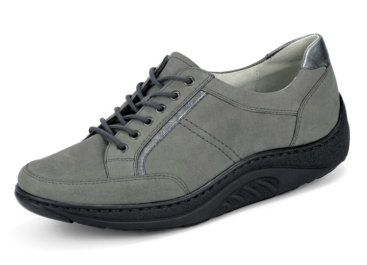 Instappers & veterschoenen - Waldläufer veterschoen met elegante metallic leren inzetstukken, in Größe 3 1/2 bis 8, in Farbe GRAFIEK Ansicht 1