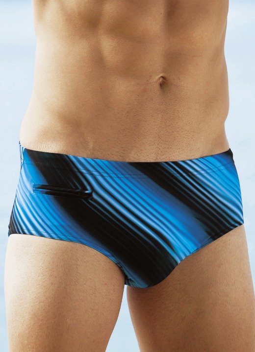 Zwembroeken - Slipvormige zwembroek met zakje met ritssluiting, in Größe 004 bis 010, in Farbe BLAUW-ZWART