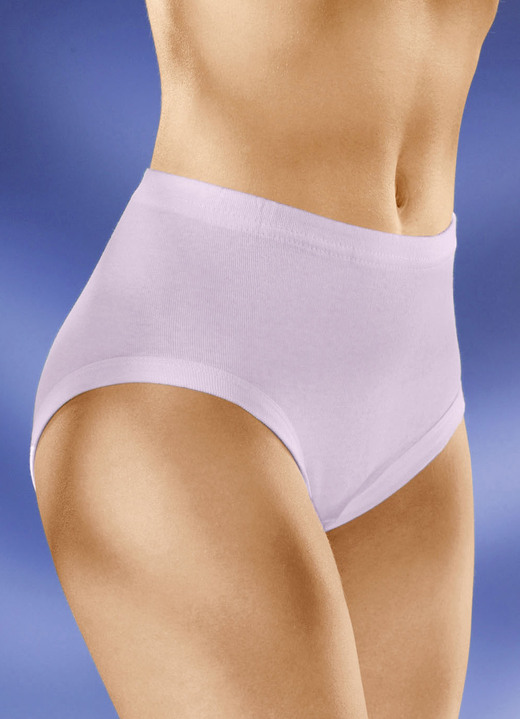 Slips - Vijf-pack slip met elastische tailleband, in Größe 038 bis 066, in Farbe 2X MAUVE, 2X INDIGO, 1X WEISS Ansicht 1