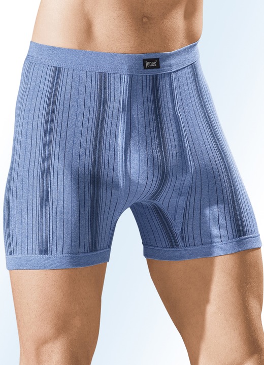 Slips & broeken - Vierpack fijne ribonderbroeken met gulp, in Größe 005 bis 014, in Farbe 2X JEANSBLAUW GEMÊLEERD, 2X LICHTGRIJS GEMÊLEERD