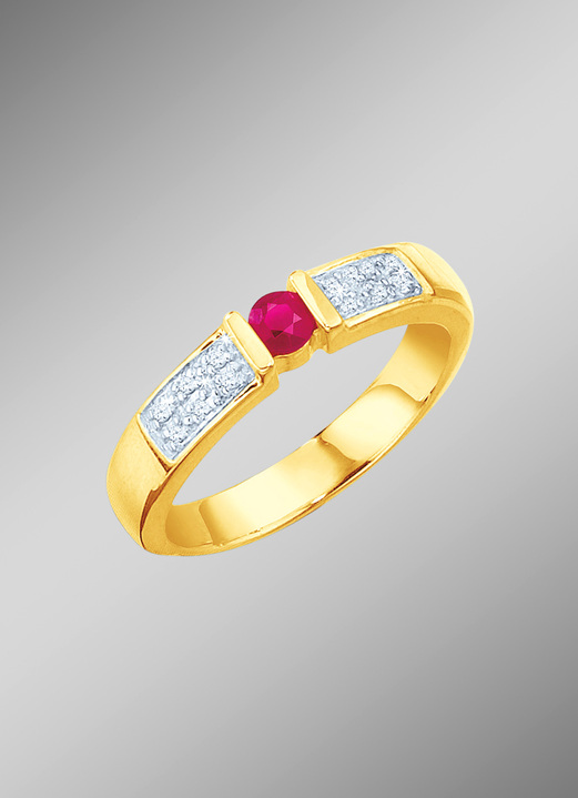Ringen - Damesring met diamanten en echte robijn, in Größe 160 bis 220, in Farbe