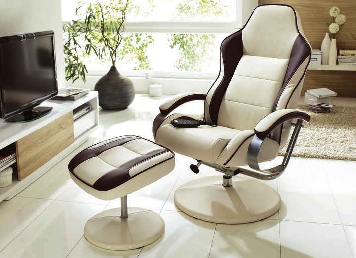 - Relaxfauteuil met kruk, in Farbe BEIGE-DONKERBRUIN, in Ausführung Mit Massagefunktion
