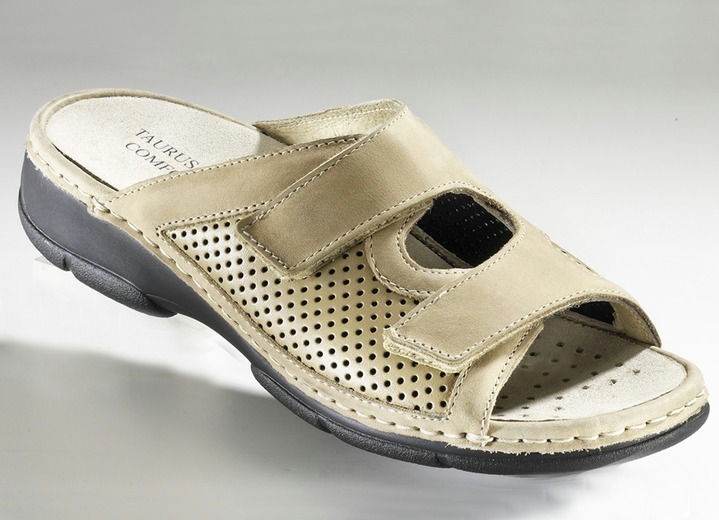 Sandalettes & slippers - 'Taurus' damesschoenen met stretchmateriaal in verschillende uitvoeringen en kleuren, in Größe 036 bis 042, in Farbe TAUPE, in Ausführung Dames open schoenen Ansicht 1