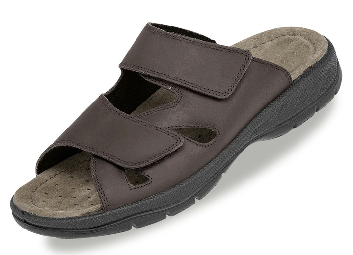 Sandalen & slippers - Muiltjes van grijs rundleer, in Größe 039 bis 046, in Farbe MOKKA Ansicht 1