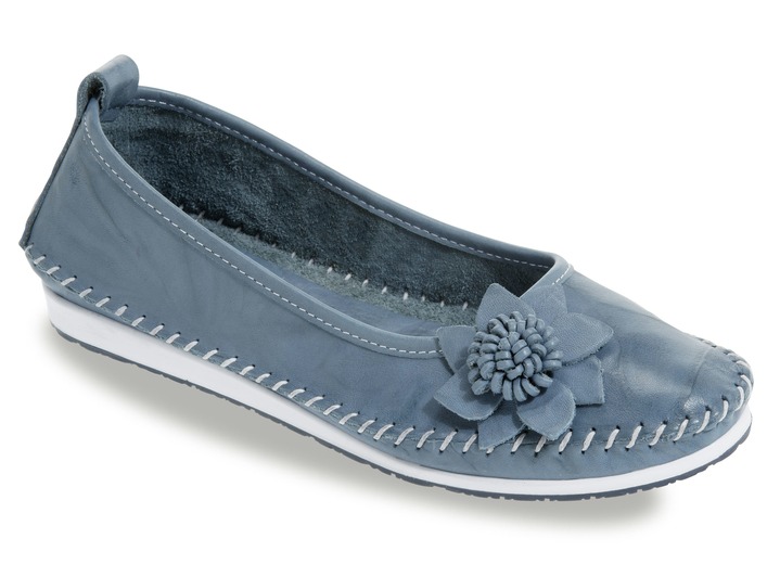 - Mocassinpantoffels met zomerse leren bloemen, in Größe 036 bis 042, in Farbe JEANS