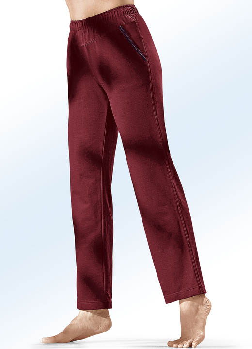 Vrijetijds pantalons - Broek met sierband geborduurd met glansgaren in 4 kleuren, in Größe 018 bis 058, in Farbe BORDEAUX
