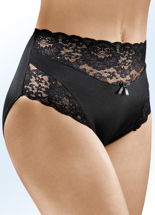 Slips - Set van vier slips met elastische kant, in Größe 036 bis 052, in Farbe 2X ZWART, 2X WIT