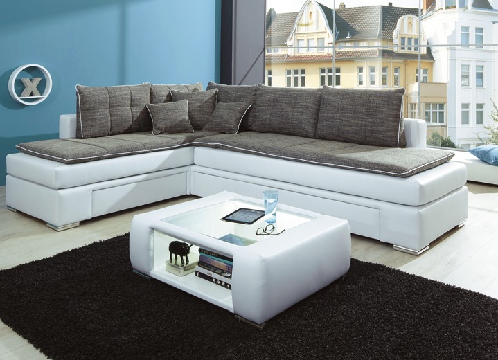 - Functionele boxspringhoek met topper, in Farbe WIT-GRIJS
