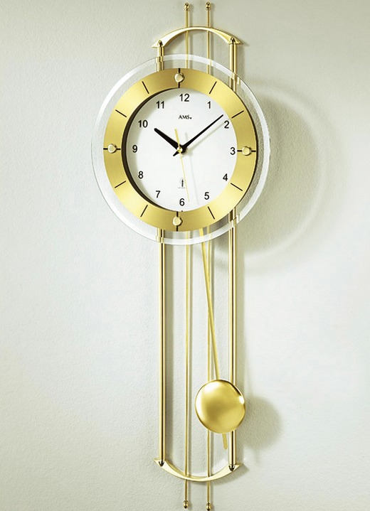 Horloges - Draadloze wandklok met metalen slinger, in Farbe GOUD Ansicht 1