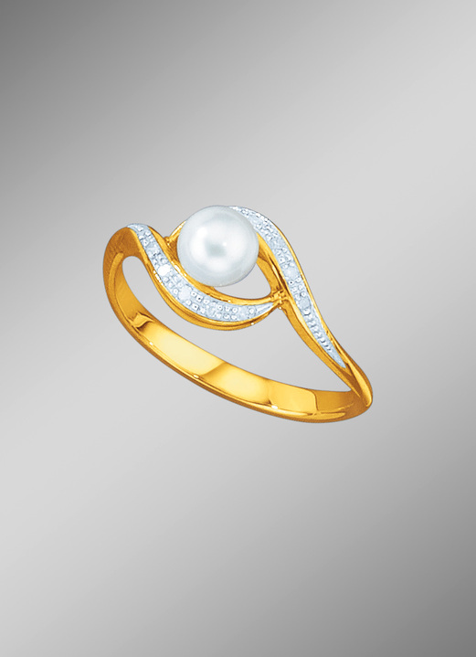Ringen - Tweekleurige damesring met zoetwaterparel, in Größe 160 bis 220, in Farbe