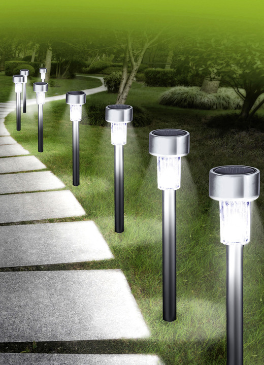 Tuinverlichting - Buislampen op zonne-energie met roestvrijstalen behuizing, set van 8, in Farbe ZILVER