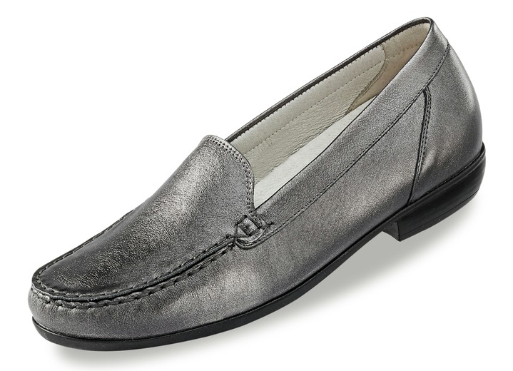 Instappers & veterschoenen - Waldläufer mocassinpantoffels van fijn rundnappaleer, in Größe 4 1/2 bis 9, in Farbe OUDZILVER Ansicht 1