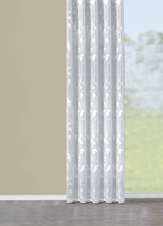 Klassiek - Licht transparant gordijn met ranken-motief, in Größe 136 (H 100 x B 300 cm) bis 283 (H 245 x B 300 cm), in Farbe WIT Ansicht 1