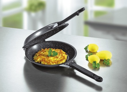 Dubbele pan met antiaanbaklaag - perfect voor rösti, pannenkoeken en omelet
