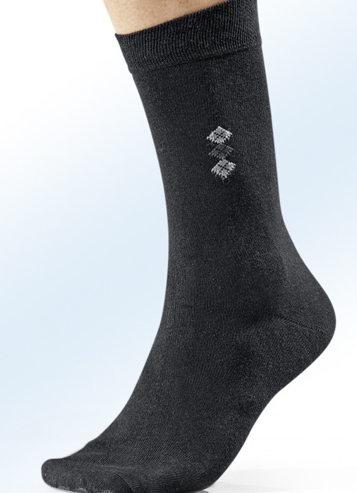 Kousen - Set van acht paar sokken met handgeknoopte tenen, in Größe M. 1 (Schoenmaat 39-42) bis M. 3 (schoenmaat 47-50), in Farbe 4x ZWART MET MOTIEF, 4x UNI ZWART Ansicht 1