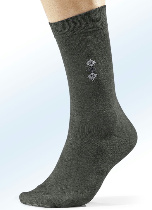 Kousen - Set van acht paar sokken met handgeknoopte kant, in Größe M. 1 (Schoenmaat 39-42) bis M. 3 (schoenmaat 47-50), in Farbe 4x ANTRACIET MET MOTIEF, 4x UNI ANTRACIET Ansicht 1