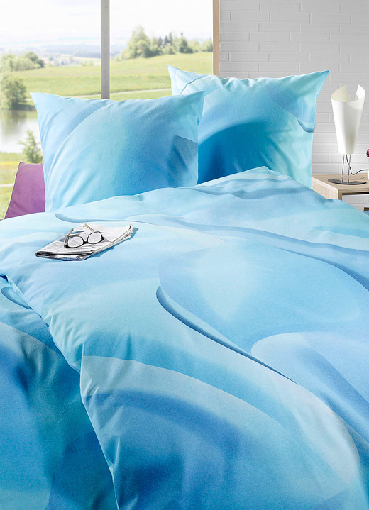 Beddengoed - biberna beddengoedset van 100% katoen, in Größe 112 (80/80 cm + 135/200 cm) bis 115 (80/80 cm + 155/220 cm), in Farbe BLAUW Ansicht 1