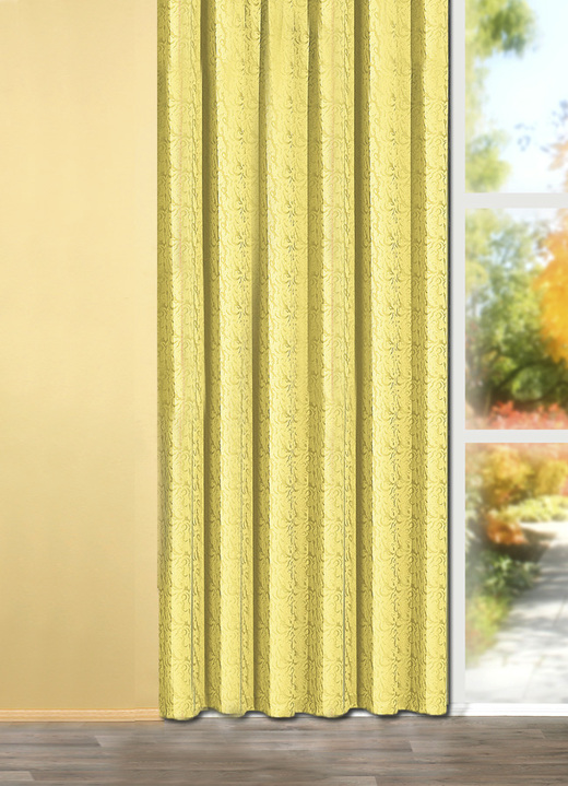- Licht glanzend buitengordijn, in Größe 358 (H 145 x B 140 cm) bis 456 (H 245 x B 140 cm), in Farbe GEEL, in Ausführung met universele railtape Ansicht 1