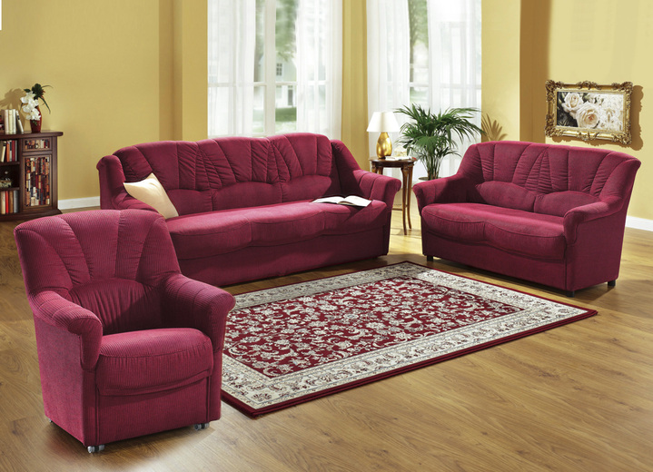 Gestoffeerde meubels - Gestoffeerd meubilair met comfortabele schuimvulling, in Farbe BORDEAUX, in Ausführung Gestoffeerde meubelset, 3-delig.