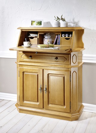 Deels stevige secretaire met metalen handgrepen
