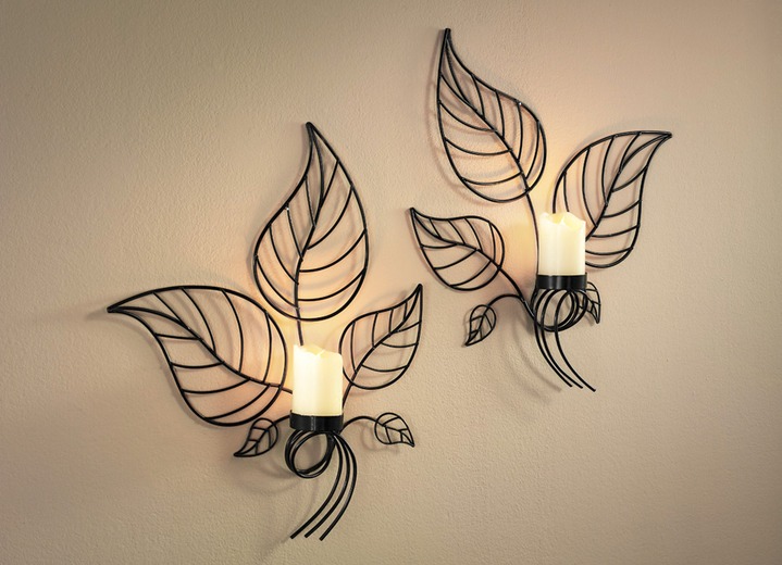 Woonaccessoires - Wandkandelaar, set van 2, met LED echte waskaarsen, in Farbe