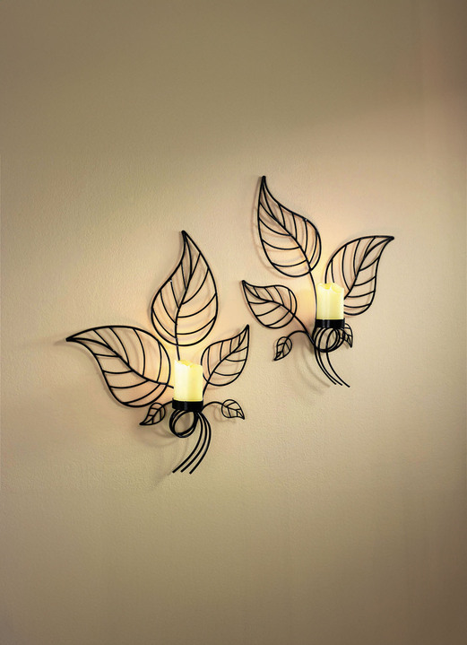 Woonaccessoires - Wandkandelaar, set van 2, met LED kaarsen van echt was, in Farbe