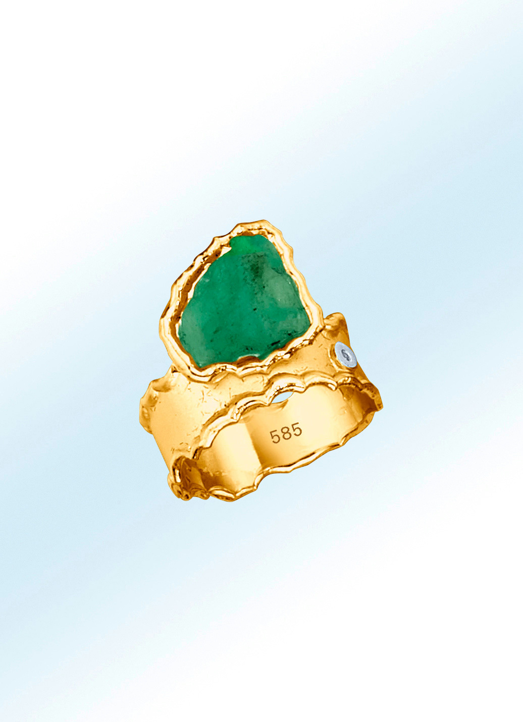 Ringen - Damesring met echte ruwe smaragd en diamant, in Größe 160 bis 220, in Farbe