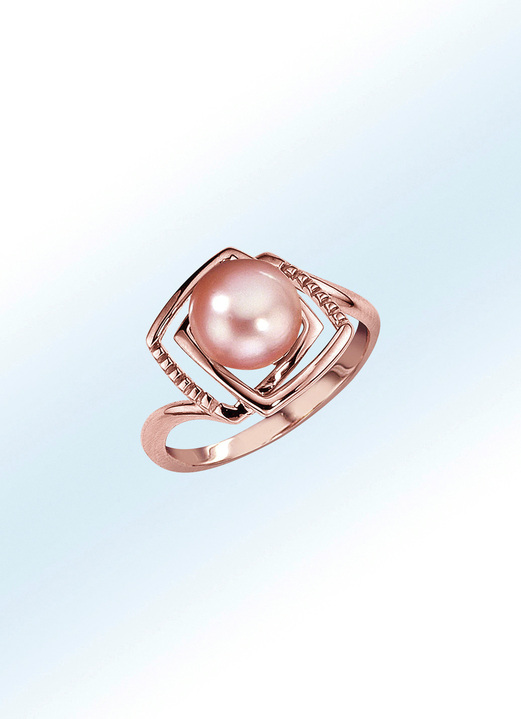 Ringen - Rosévergulde damesring met zoetwatercultivéparel, in Größe 160 bis 220, in Farbe