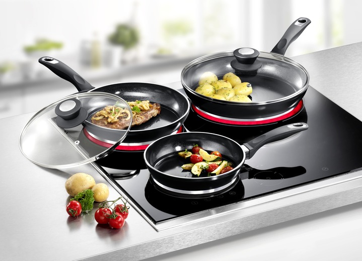 Potten & pannen - Professionele pannenset van gegoten aluminium, 5-delig, met thermo-keramische coating, in Farbe ZWART Ansicht 1