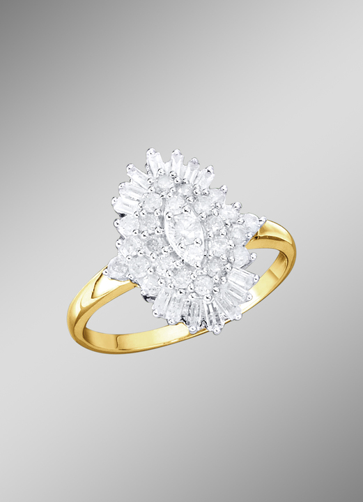 Ringen - Exclusieve damesring met baguette-diamanten, in Größe 160 bis 220, in Farbe