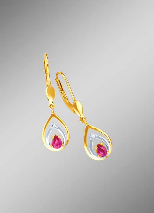 Oorbellen - Mooie oorbellen met diamanten en echte robijnen, in Farbe