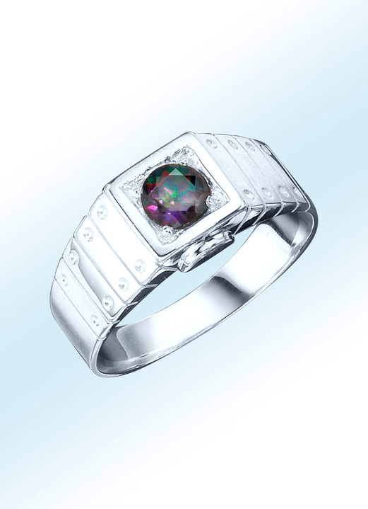 Ringen - Massieve herenring met echte mystieke topaas, in Größe 180 bis 240, in Farbe